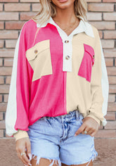 Rose Color Block Oversized Top